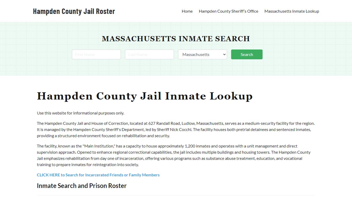 Hampden County Jail Roster Lookup, MA, Inmate Search